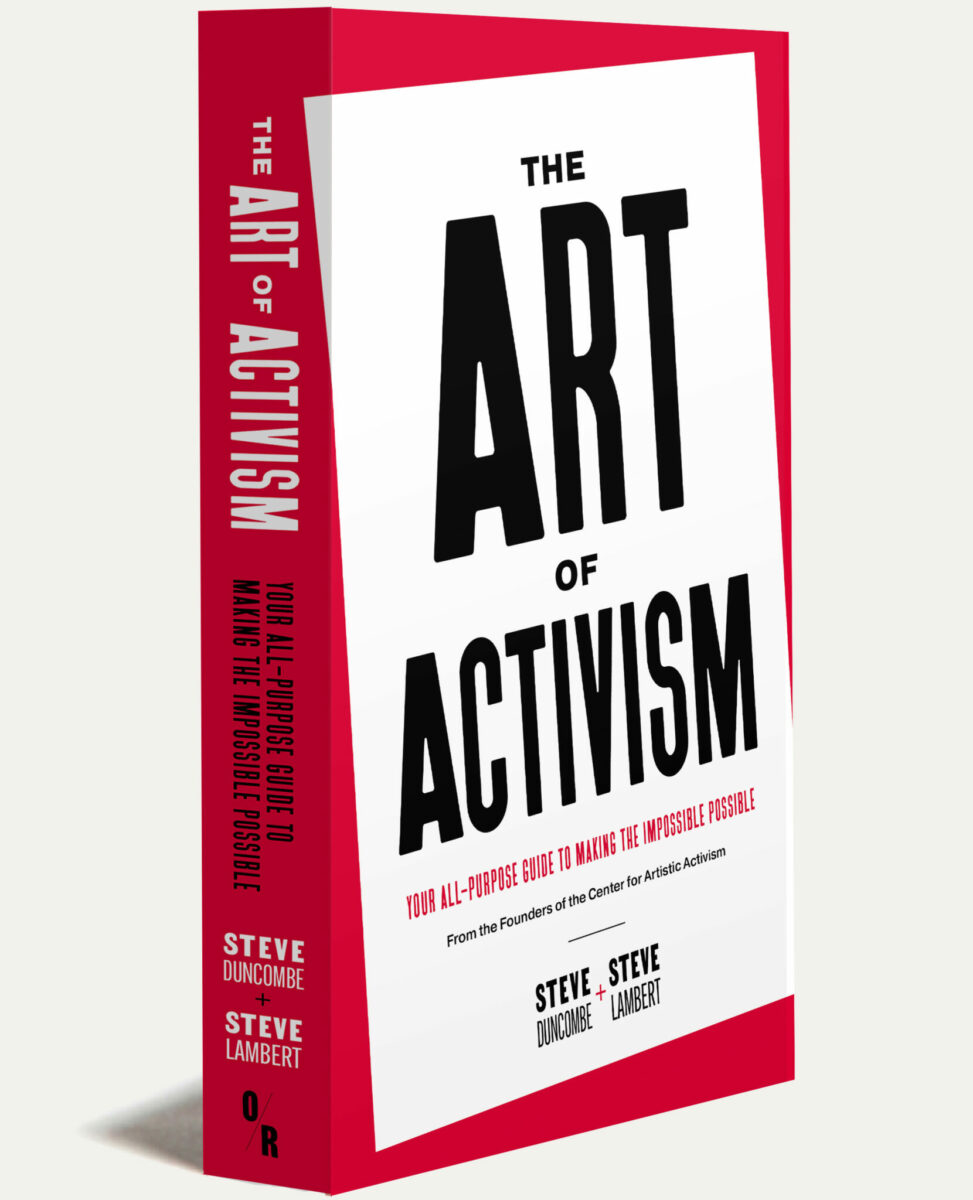 A red and white coloured book called 'The Art of Activism'.